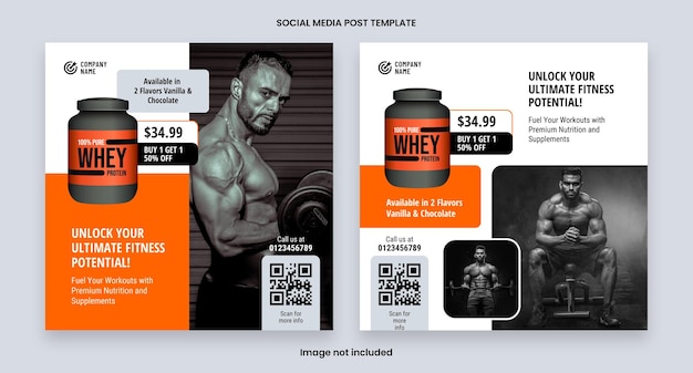 PSD gym and bodybuilding supplement products social media post template