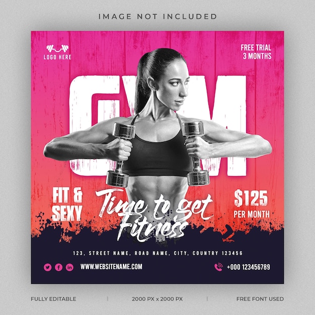 Gym and Fitness or exercise training social media template