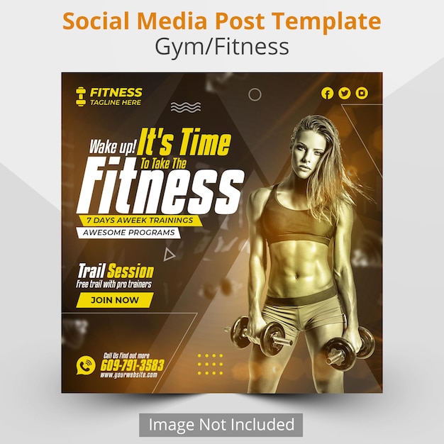 Gym and fitness Instagram banner or social media post template design.