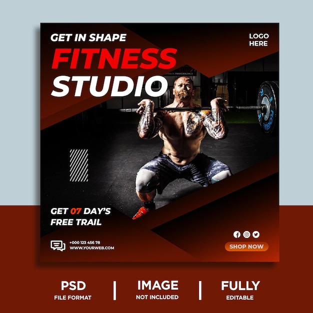 PSD gym and fitness instagram post or social media web banner template premium vector