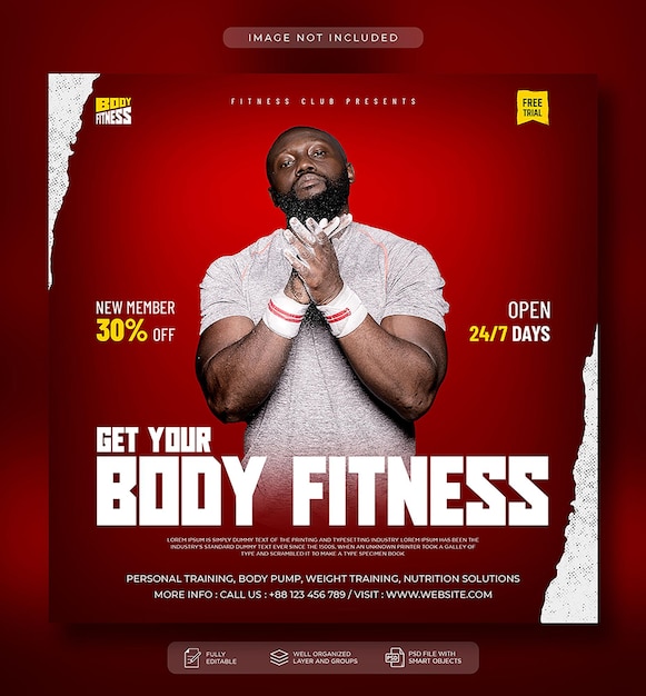 Gym and Fitness Instagram post or social media web banner template