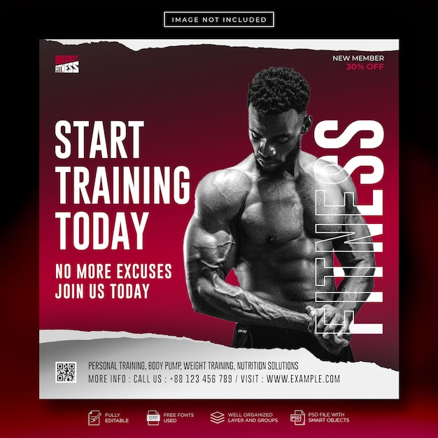 Gym and Fitness instagram promotional gym social media post or web banner template