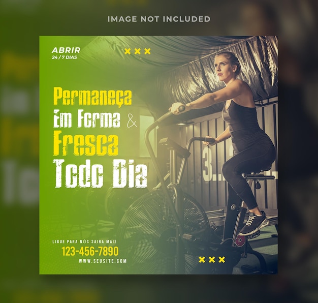 Gym and fitness promotion post social media in Portuguese template design