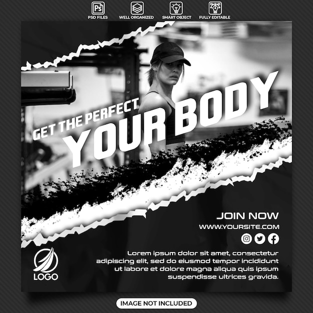 Gym and fitness promotion poster social media template