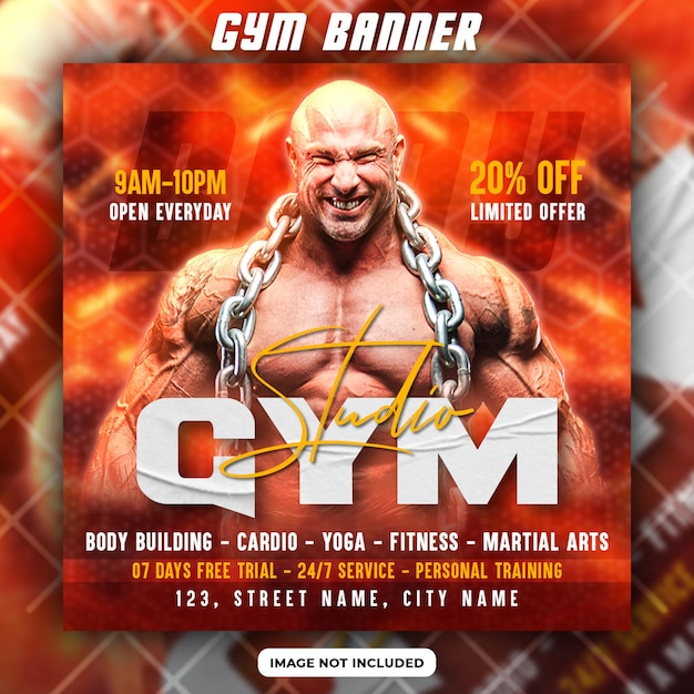 Gym and fitness promotional flyer or social media post template