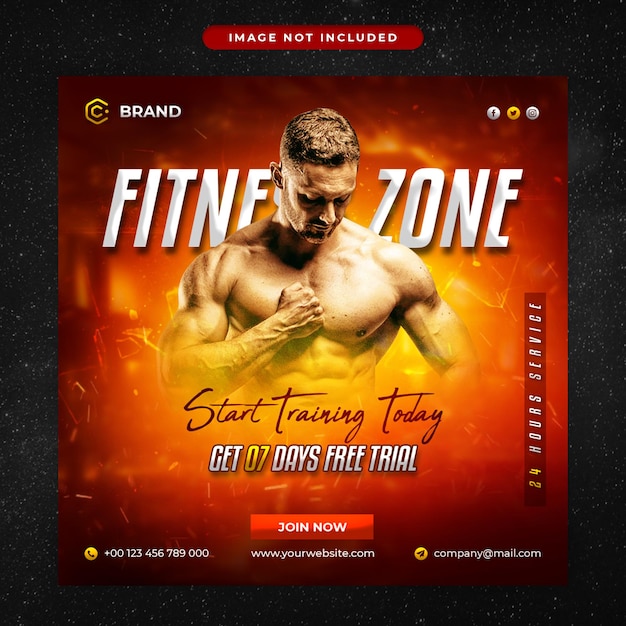 Gym and fitness promotional instagram banner or social media post template