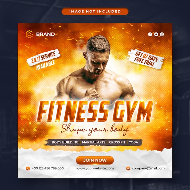 Gym and fitness promotional instagram banner or social media post template