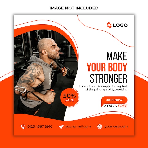 Gym and fitness promotional social media post and banner template