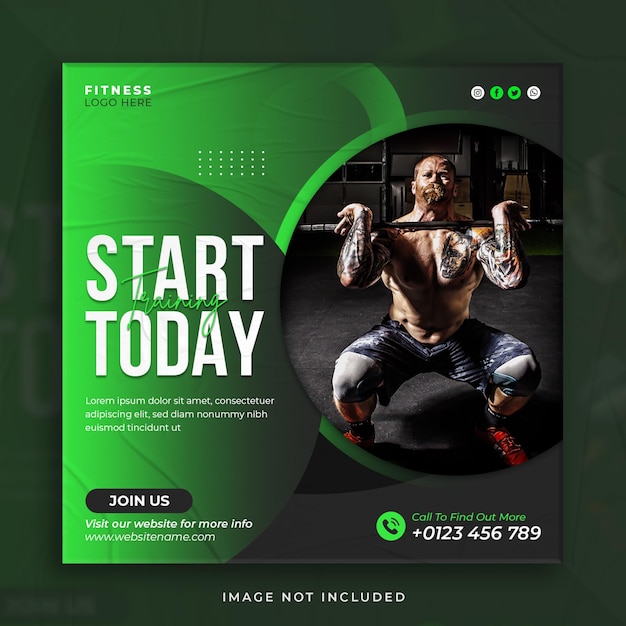 Gym and fitness promotional social media post instagram banner or square flyer template