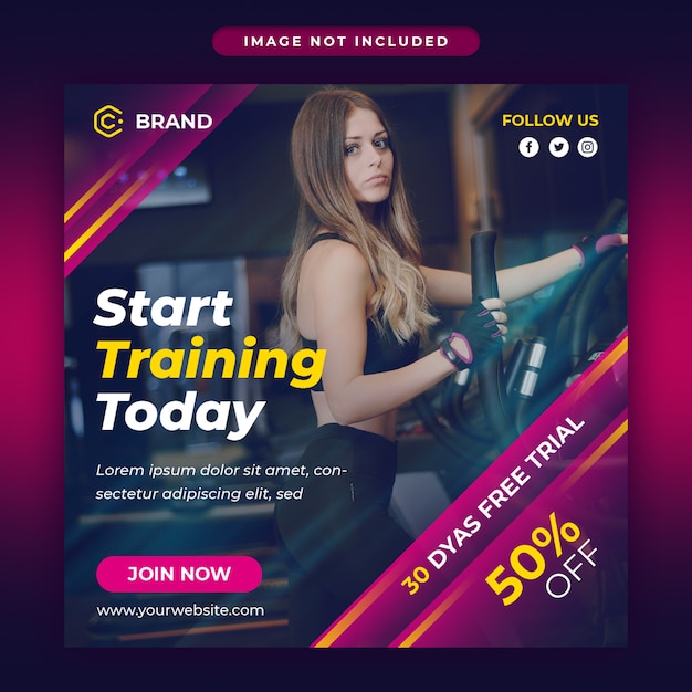 Gym and fitness promotional social media post and web banner template