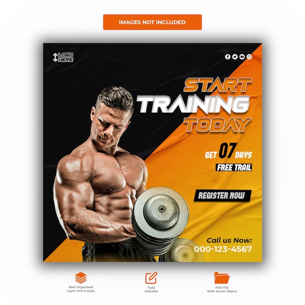 Gym and fitness social media banner template