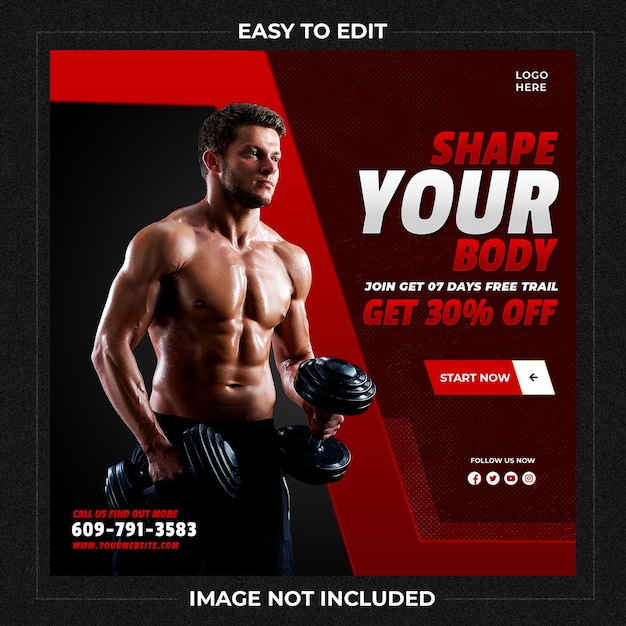 Gym and fitness social media banner template