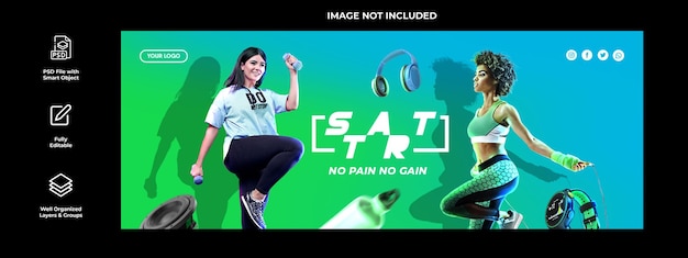 gym and fitness social media Facebook cover template