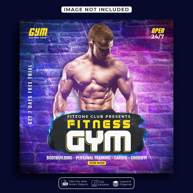 Gym and fitness social media post banner or square flyer design