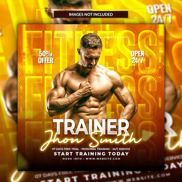 Gym and fitness social media post banner or square flyer template