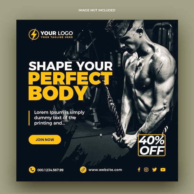 Gym and fitness social media post banner or square flyer template