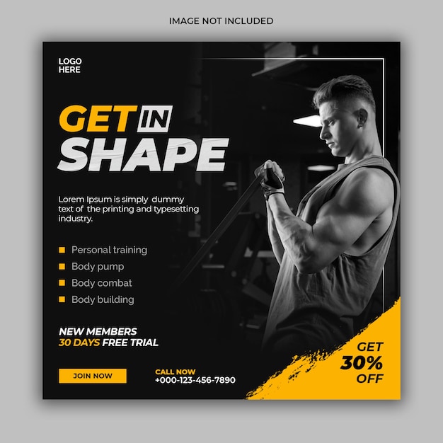 Gym fitness social media post banner template