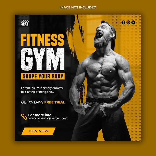 Gym and fitness social media post banner template