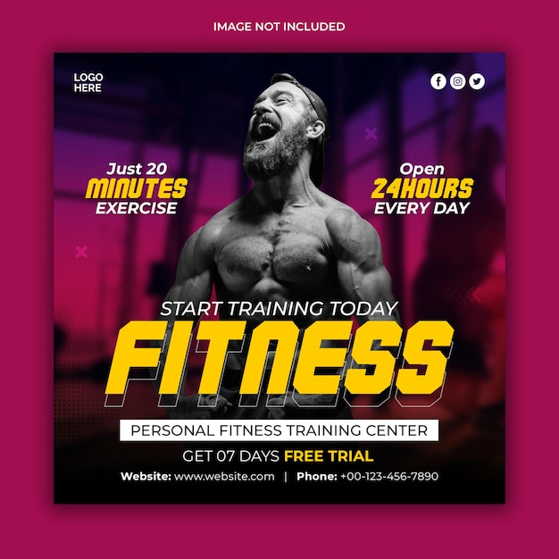 Gym and fitness social media post banner template