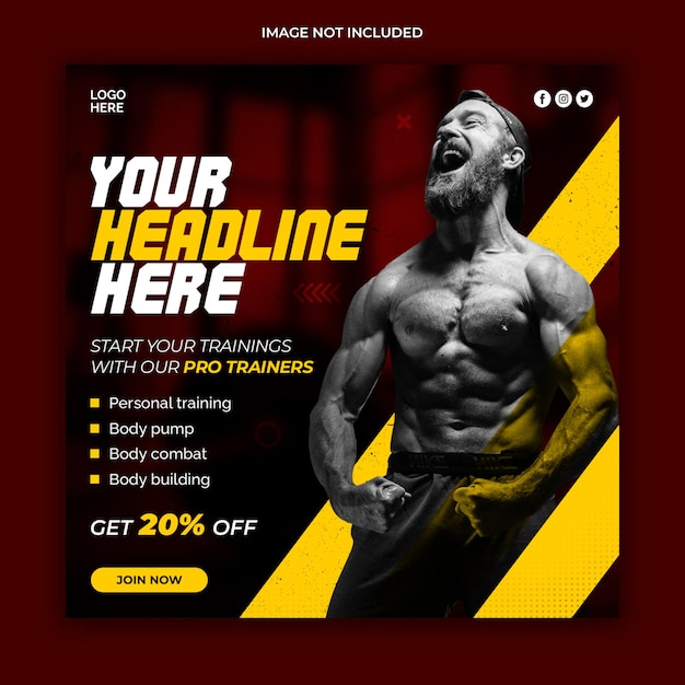 Gym and fitness social media post banner template