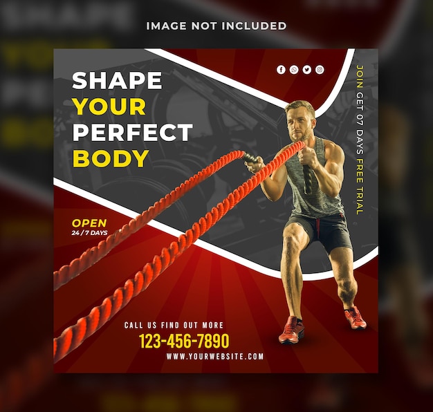 PSD gym and fitness social media post banner template