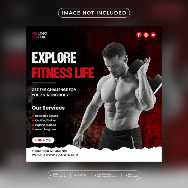 Gym and fitness social media post banner