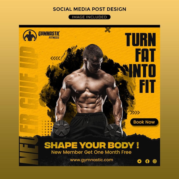 Gym Fitness Social Media Post Design Facebook and Instagram