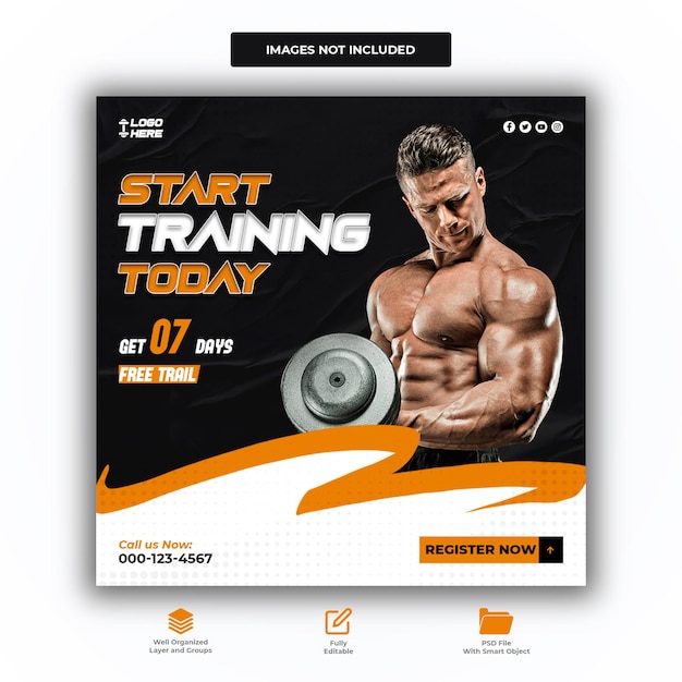 Gym fitness social media post design template