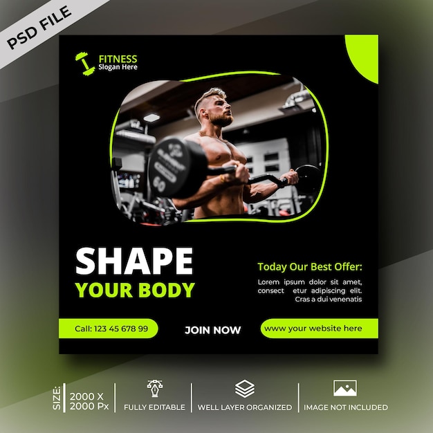 Gym fitness social media post template design