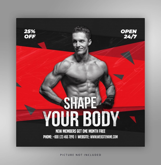 Gym fitness social media post template Free Psd