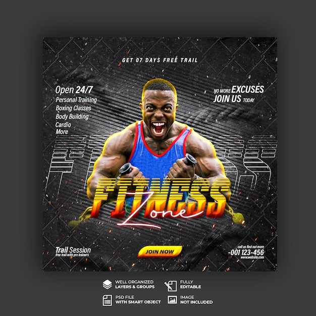 Gym Fitness Social Media Post Template