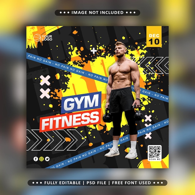 Gym Fitness Training Flyer Social Media Post Banner Template Background