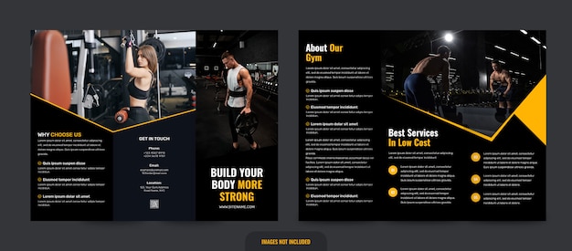 PSD gym and fitness trifold brochure template