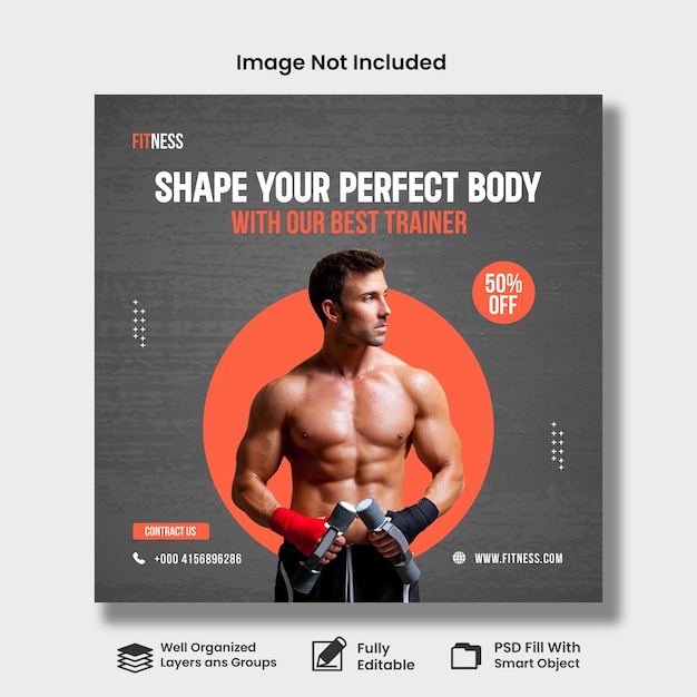 Gym and fitness yoga social media post banner template psd