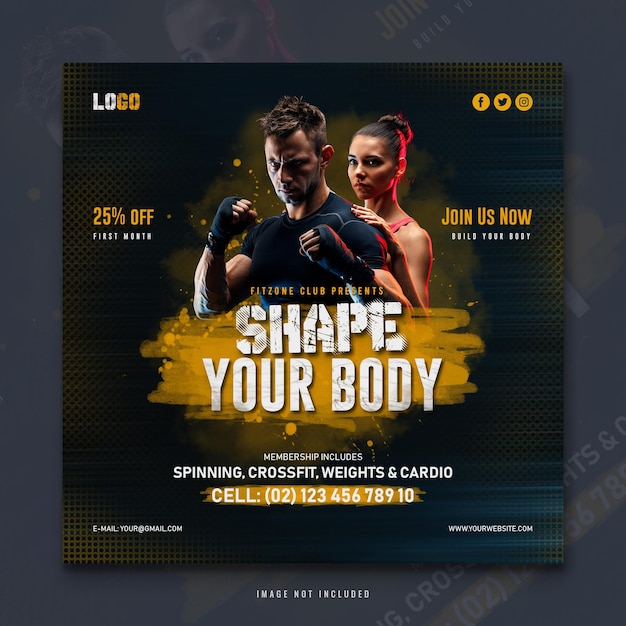 Gym Health Fitness Social Media Post Template