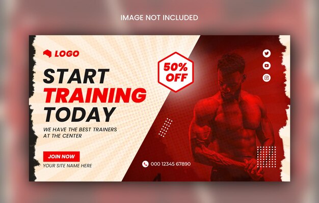 PSD gym workout  fitness social media banner template