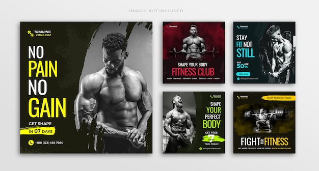 PSD gym workout and fitness training social media post banner template or square flyer instagram post