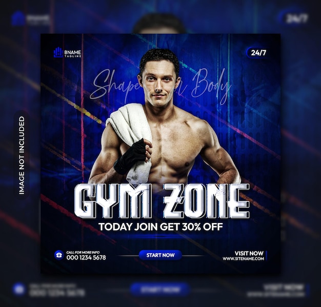 Gym zone square flyer or Instagram social media post template