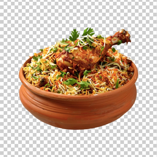 PSD haandi biryani with chicken leg pieces on a transparent background