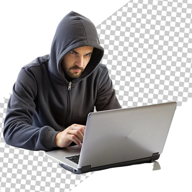 PSD hacker man on laptop