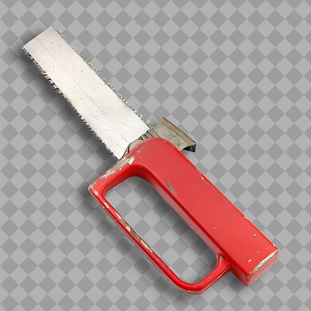 PSD hacksaw with red plastic handle and silver blade a tool used png tool on clean background