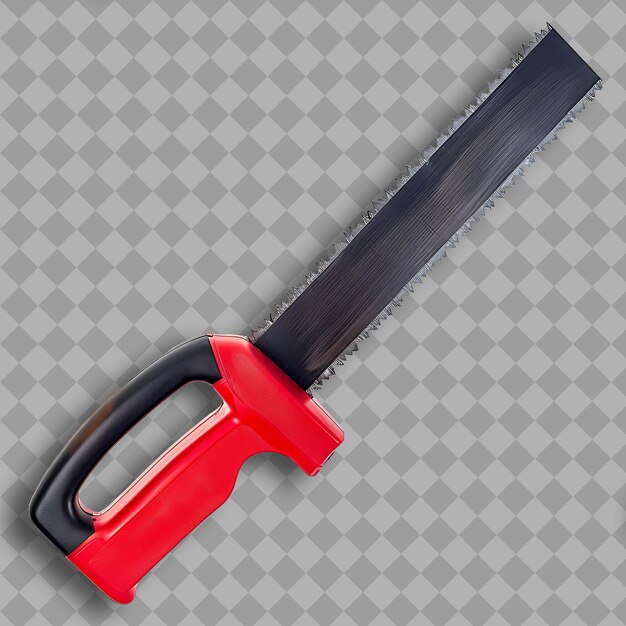 PSD hacksaw with red plastic handle and steel blade a tool used png tool on clean background