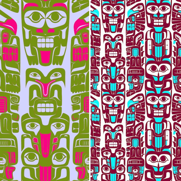 Haida Totem Pole Patterns With Animal and Mythological Creat Creative Abstract Geometric Vector