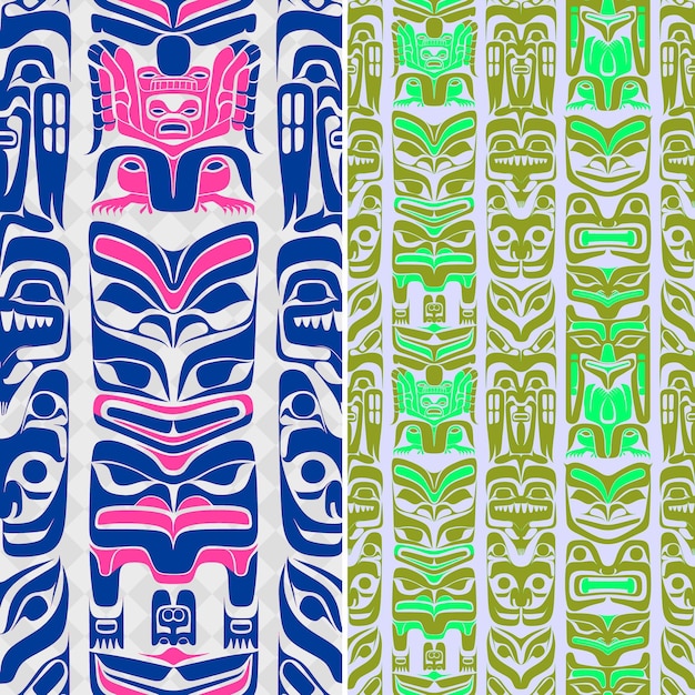 Haida Totem Pole Patterns With Animal and Mythological Creat Creative Abstract Geometric Vector