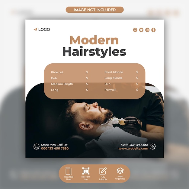 PSD hair cut barber shop salon hairstyl instagram posts social media post and web banner design template