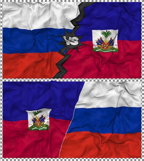 Haiti vs Russia Half Combined Flag Cloth Bump Texture 3D Rendering