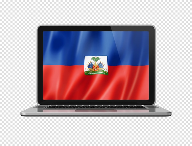 Haitian flag on laptop screen isolated on white 3D illustration