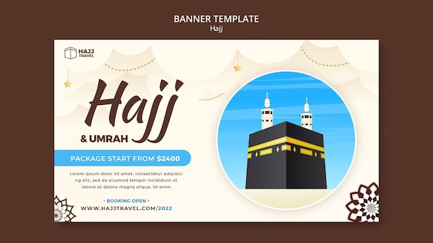 Hajj horizontal banner template with mecca