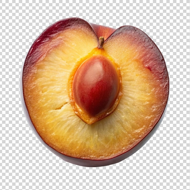 Half cut plum top view isolated on transparent background