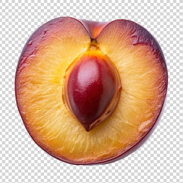 Half cut plum top view isolated on transparent background